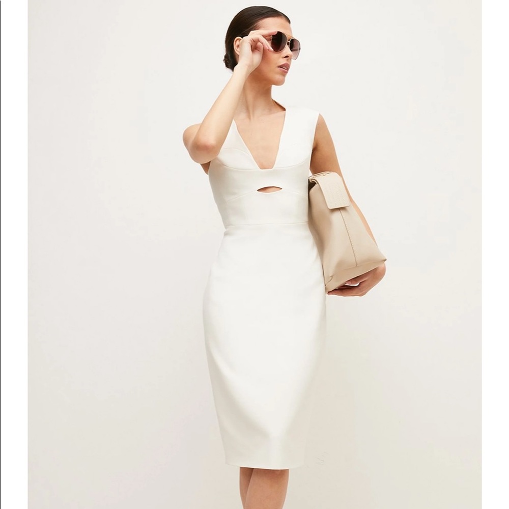 Karen Millen Structured Crepe Cut Out Pencil Midi Dress 4
